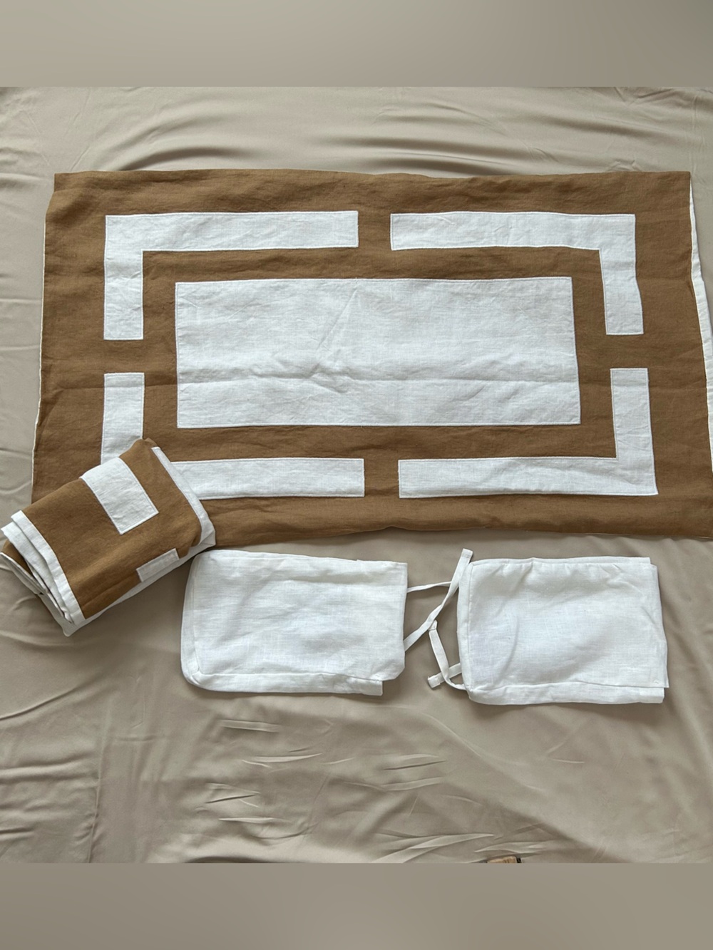 RH Framed Linen King Sham Set White/Camel BNWT